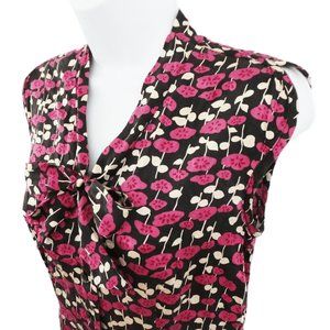 SiLK Top Alfani Petite Floral V Neck Tie Bow Striped Floral Black Pink Cream 2P